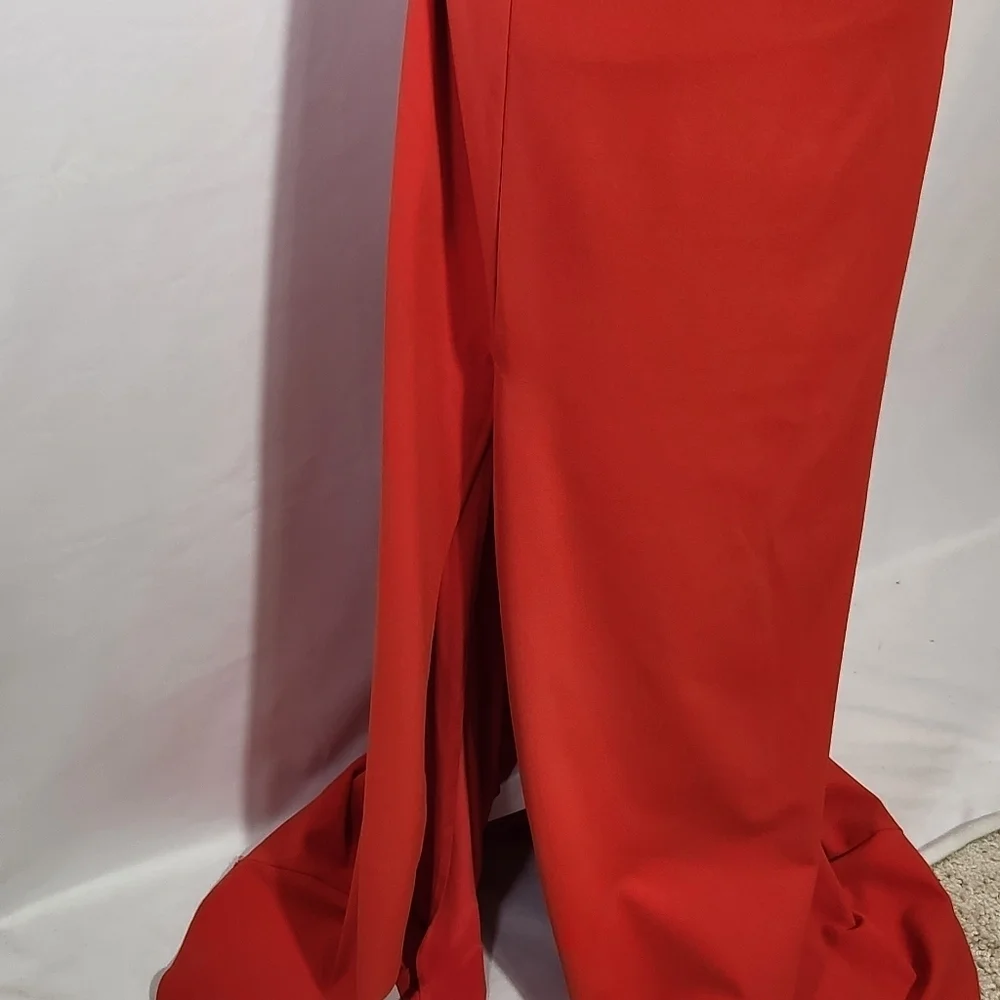 ABS Allen Schwartz Dress Gown Evening Red Deep V-Neck Knit Sleeveless Plus 24 - Picture 3 of 14